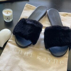 Jenni Kayne Black Fur Slides Size 41